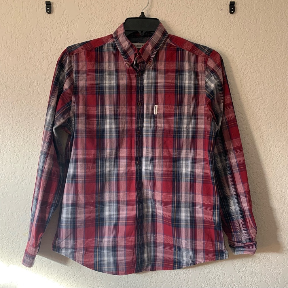 Ben Sherman red plaid long sleeve button down shirt